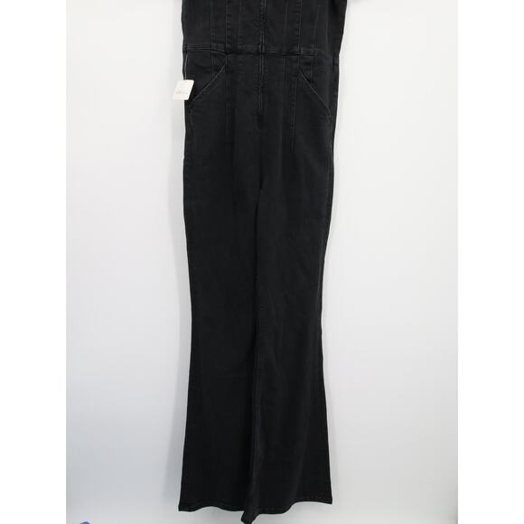 Free People We The Free Jayde Flare Jumpsuit Black Mamba NWT Denim Size L - Picture 4 of 12